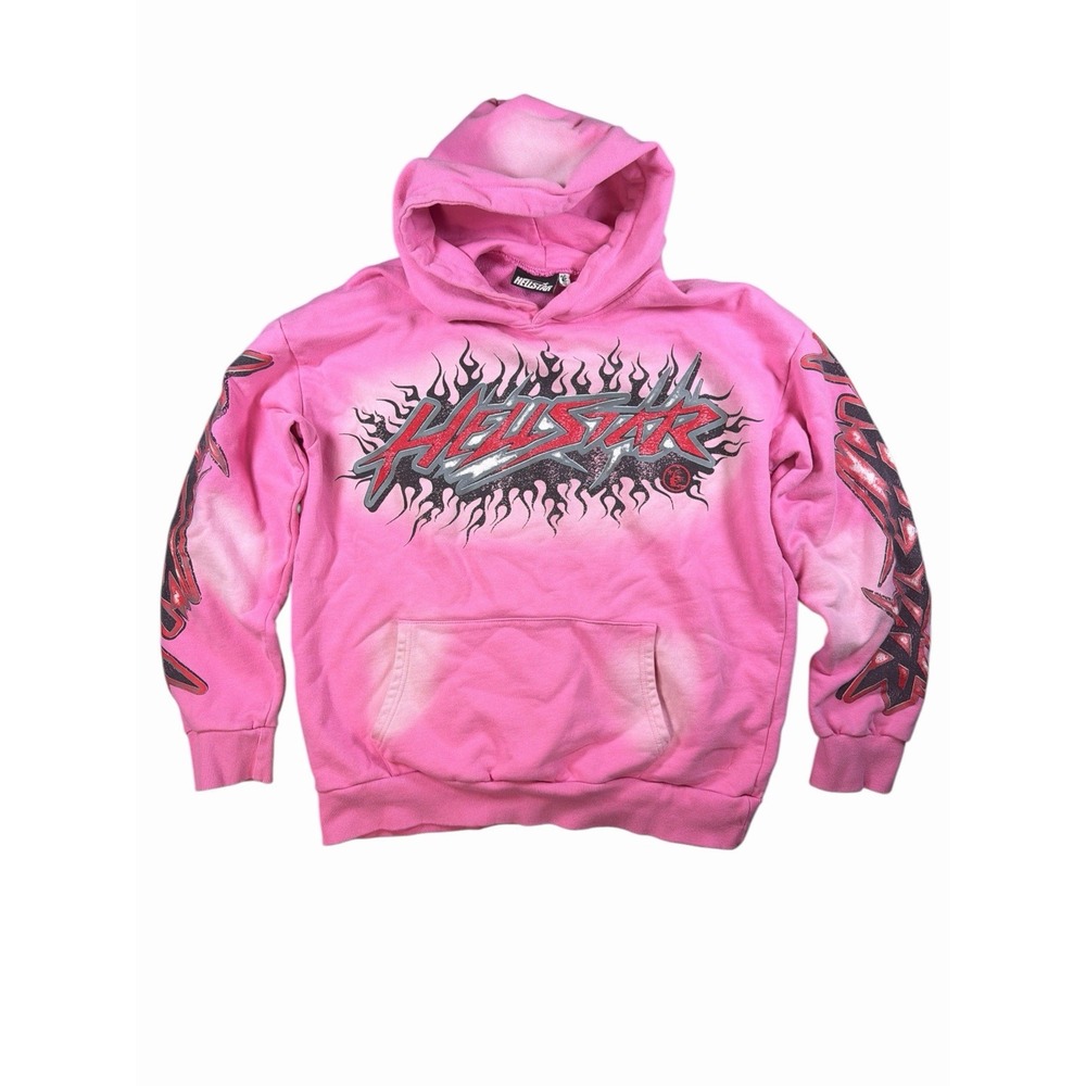 Hellstar Hoodie Mens XL Pink Flame Graphic Pullover Made in USA Streetwear